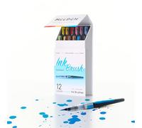 MEEDEN Liquid Watercolor Ink Brushes: 12 Colors Dye-Based Water Color Ink in Brush Pens Set - Creative Coloring Gift for Artists Pros Detail Painting Christmas New Year