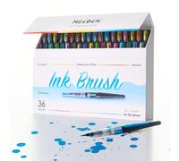 MEEDEN Liquid Watercolor Ink Brushes: Vibrant 24 Basic + 12 Pearlecent Colors Dye-Based Water Color Paint Brush Pens Set - Creative Paintbrush Kit Gift for Artists Pros Calligraphy Detail Painting