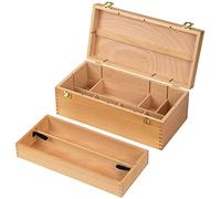 MEEDEN Portable Sturdy Wood Tool Box: Large Artist Storage Box with Handle | Beechwood Art Supply Organizer - Built-in Removable Tray & Compartments Toolbox Case for Artists DIY Craft Sewing Supplies