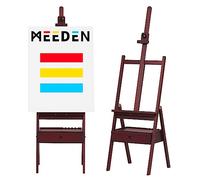 MEEDEN Walnut Stain Studio H-Frame Easel with Art Supply Storage Drawer - Adjustable (60"~75") Solid Wood Easel Stand for Artists, Students and Adults, Holds Canvas Art up to 35"