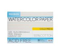 MEEDEN Watercolor Paper Block - 100% Cotton Watercolor Paper Pad of 20 Sheets, 140lb/300gsm, Acid-Free Art Paper for Watercolor, Gouache, Ink and More, 15" x 10" Cold Press