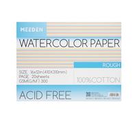 MEEDEN Watercolor Paper Block - 100% Cotton Watercolor Paper Pad of 20 Sheets, 140lb/300gsm, Acid-Free Art Paper for Watercolor, Gouache, Ink and More, 16" x 12" Rough