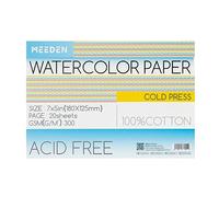 MEEDEN Watercolour Paper Block, 100% Cotton Watercolour Paper Pad of 20 Sheets, 140lb/300gsm, Acid-Free Art Paper for Watercolour, Gouache, Ink and More, 5" x 7" Cold Press