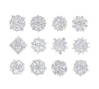 MEEDOZ Assorted Small Size Crystal Rhinestone Flower Brooch Pins Set for Crafts Embellishment, Wedding Bouquet Brooches for Women Fashion, S, Alloy and rhinestones, rhinestone