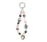 Meefisher Pink Crystal Butterfly Phone Charm Strap Cute Heart Wrist Chain | Y2K Style，Anti-Lost Decor，Aesthetic Accessory