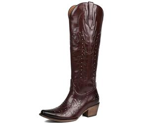 Meefit Embroidered Cowboy Boots for Women Knee High Cowgirl Western Boots,Square Snip Toe Country Boot Tall Shoes