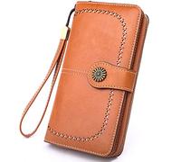 MEEGIRL Leather Purses for Women with Multi Card Slots and Wrist Strap (Brown)