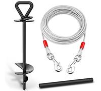 Meegood 25 ft Dog Tie Out Cable and Stake - Durable & Sturdy Dog Yard Leash and Stake for Small Medium Large Dogs Up to 125lbs No Tangle Dog Leads for Yard Camping Outside (25ft - 125lbs, Black)