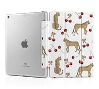 MEEgoodo Case for iPad 10.2 inch, Case for iPad 9th Generation 2021/ 8th Generation 2020/ 7th Gen 2019, Tablet Cover with Silk Texture & PC Back Cover, Leopard & Cherry