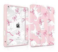 MEEgoodo Case for iPad 10.2 inch,Tablet Cases for iPad 9th Generation 2021/8th Gen 2020/7th Gen 2019 with Clear Acrylic Back Shell+Pencil Holder+Auto Wake/Sleep+Trifold Stand,Cute White Cats & Bows