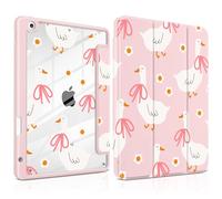 MEEgoodo Case for iPad 10.2 inch,Tablet Cases for iPad 9th Generation 2021/8th Gen 2020/7th Gen 2019 with Clear Acrylic Back Shell+Pencil Holder+Auto Wake/Sleep+Trifold Stand,Goose Farm & Bows