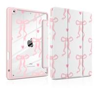 MEEgoodo Case for iPad 10.2 inch,Tablet Cases for iPad 9th Generation 2021/8th Gen 2020/7th Gen 2019 with Clear Acrylic Back Shell+Pencil Holder+Auto Wake/Sleep+Trifold Stand,Trendy Bow & Hearts