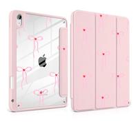 MEEgoodo Case for iPad A16 11th Generation 11 inch 2025/10th Gen 10.9 inch 2022, Cover with Transparent Acrylic Back Shell,Tablet Case with Pencil Holder+Auto Wake/Sleep+ Stand, Pink Bows & Hearts