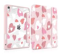 MEEgoodo Case for iPad A16 11th Generation 11 inch 2025/10th Gen 10.9 inch 2022, Cover with Transparent Acrylic Back Shell,Tablet Case with Pencil Holder+Auto Wake/Sleep+Trifold Stand,Pink Hearts&Dots