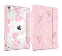 MEEgoodo Case for iPad A16 11th Generation 11 inch 2025/10th Gen 10.9 inch 2022, Cover with Transparent Acrylic Back Shell,Tablet Case with Pencil Holder+Auto Wake/Sleep+ Stand,Pink Elephants & Hearts