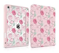 MEEgoodo Case for iPad A16 11th Generation 11 inch 2025/10th Gen 10.9 inch 2022, Cover with Transparent Acrylic Back Shell,Tablet Case with Pencil Holder+Auto Wake/Sleep+ Stand, Pink Peony & Bow