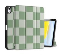 MEEgoodo Case for iPad A16 11th Generation 11 inch 2025/iPad 10th Generation 10.9 inch 2022, Tablet Cover with Trifold Stand + Pencil Holder + Auto Wake/Sleep + Soft TPU Back Cover, Green Checkered