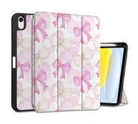 MEEgoodo Case for iPad A16 11th Generation 11 inch 2025/iPad 10th Generation 10.9 inch 2022, Tablet Cover with Trifold Stand + Pencil Holder + Auto Wake/Sleep + Soft TPU Back Cover, White & Pink Bows