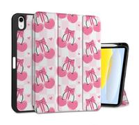 MEEgoodo Case for iPad A16 11th Generation 11 inch 2025/iPad 10th Generation 10.9 inch 2022, Tablet Cover with Trifold Stand + Pencil Holder + Auto Wake/Sleep + TPU Back Cover, Pink Cherries & Bows
