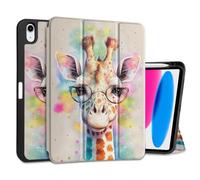 MEEgoodo Case for iPad A16 11th Generation 11 inch 2025/iPad 10th Generation 10.9 inch 2022, Tablet Cover with Trifold Stand + Pencil Holder + Auto Wake/Sleep + Soft TPU Back Cover, Giraffe