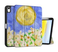 MEEgoodo Case for iPad A16 11th Generation 11 inch 2025/iPad 10th Generation 10.9 inch 2022, Tablet Cover with Trifold Stand + Pencil Holder + Auto Wake/Sleep + Soft TPU Back Cover, Summer Flowers