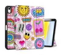 MEEgoodo Case for iPad A16 11th Generation 11 inch 2025/iPad 10th Generation 10.9 inch 2022, Tablet Cover with Trifold Stand + Pencil Holder + Auto Wake/Sleep + Soft TPU Back Cover, Pattern Stickers