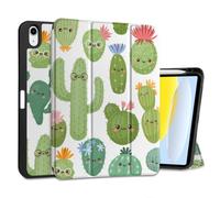 MEEgoodo Case for iPad A16 11th Generation 11 inch 2025/iPad 10th Generation 10.9 inch 2022, Tablet Cover with Trifold Stand + Pencil Holder + Auto Wake/Sleep + Soft TPU Back Cover, Smiley Cactus