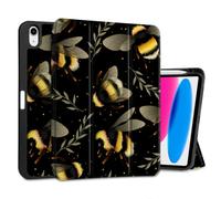 MEEgoodo Case for iPad A16 11th Generation 11 inch 2025/iPad 10th Generation 10.9 inch 2022, Tablet Cover with Trifold Stand + Pencil Holder + Auto Wake/Sleep + Soft TPU Back Cover, Bumblebee & Leaves
