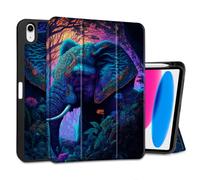 MEEgoodo Case for iPad A16 11th Generation 11 inch 2025/iPad 10th Generation 10.9 inch 2022, Tablet Cover with Trifold Stand + Pencil Holder + Auto Wake/Sleep + Soft TPU Back Cover, Elephants