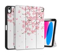 MEEgoodo Case for iPad A16 11th Generation 11 inch 2025/iPad 10th Generation 10.9 inch 2022, Tablet Cover with Trifold Stand + Pencil Holder + Auto Wake/Sleep + Soft TPU Back Cover, Cherry Blossoms