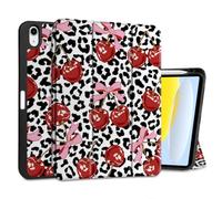 MEEgoodo Case for iPad A16 11th Generation 11 inch 2025/iPad 10th Generation 10.9 inch 2022, Tablet Cover with Trifold Stand + Pencil Holder + Auto Wake/Sleep + Soft TPU Back Cover, Leopard & Cherry