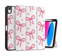 MEEgoodo Case for iPad A16 11th Generation 11 inch 2025/iPad 10th Generation 10.9 inch 2022, Tablet Cover with Trifold Stand + Pencil Holder + Auto Wake/Sleep + Soft TPU Back Cover, Pink Bows