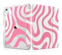 MEEgoodo Case for iPad A16 11th Generation 2025/10th Generation 2022, Glitter Tablet Cases with Transparent Acrylic Back+Trifold Stand +Pencil Holder+Auto Wake/Sleep,Pink Wave Pattern