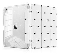 MEEgoodo Case for iPad A16 11th Generation 2025/10th Generation 2022, Glitter Tablet Cases with Transparent Acrylic Back+Trifold Stand +Pencil Holder+Auto Wake/Sleep,Black Hearts