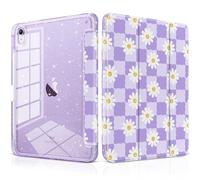 MEEgoodo Case for iPad A16 11th Generation 2025/10th Generation 2022, Glitter Tablet Cases with Transparent Acrylic Back+Trifold Stand +Pencil Holder+Auto Wake/Sleep,Cool Flower & Purple Checkerboard