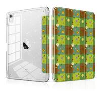MEEgoodo Case for iPad A16 11th Generation 2025/10th Generation 2022, Glitter Tablet Cases with Transparent Acrylic Back+Trifold Stand +Pencil Holder+Auto Wake/Sleep,Green Checkered & Nature Pattern