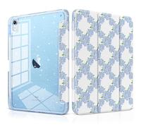 MEEgoodo Case for iPad A16 11th Generation 2025/10th Generation 2022, Glitter Tablet Cases with Transparent Acrylic Back+Trifold Stand +Pencil Holder+Auto Wake/Sleep,Forget-Me-Not Flower