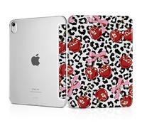 MEEgoodo Case for iPad Air 11-inch M3 (2025) / M2 (2024),Case for iPad Air 5th/4th Generation 10.9 inch 2022 2020, Tablet Cover with Silk Texture & PC Clear Back Cover, Leopard & Cherry