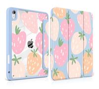 MEEgoodo Case for iPad Air 11 inch M3 2025 / M2 2024,for iPad Air 5th / 4th Generation Case 10.9 inch 2022/2020, Tablet Cover with Acrylic Transparent Back Shell, Cute Drawn Strawberries
