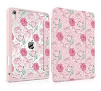 MEEgoodo Case for iPad Air 11 inch M3 2025 / M2 2024,for iPad Air 5th / 4th Generation Case 10.9 inch 2022/2020, Tablet Cover with Acrylic Transparent Back Shell, Pink Peony & Bow