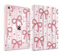 MEEgoodo Case for iPad Air 11 inch M3 2025 / M2 2024,for iPad Air 5th / 4th Generation Case 10.9 inch 2022/2020, Tablet Cover with Acrylic Transparent Back Shell, Pink Bows & Adorable Lace