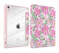 MEEgoodo Case for iPad Air 11 inch M3 2025 / M2 2024,for iPad Air 5th / 4th Generation Case 10.9 inch 2022/2020, Tablet Cover with Acrylic Transparent Back Shell, Pink Cosmos Flower
