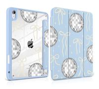 MEEgoodo Case for iPad Air 11 inch M3 2025 / M2 2024,for iPad Air 5th / 4th Generation Case 10.9 inch 2022/2020, Tablet Cover with Acrylic Transparent Back Shell, Silver Disco Balls & Bows