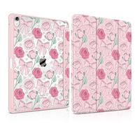 MEEgoodo Case for iPad Air 13 inch 2025(M3) / 2024(M2), Tablet Cases with Transparent Acrylic Back Shell, Cover with Pencil Holder + Auto Wake/Sleep + Trifold Stand, Pink Peony & Bow