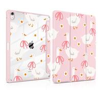 MEEgoodo Case for iPad Air 13 inch 2026(M4) / 2025(M3) / 2024(M2), Tablet Cases with Transparent Acrylic Back Shell, Cover with Pencil Holder + Auto Wake/Sleep + Trifold Stand, Goose Farm & Bows