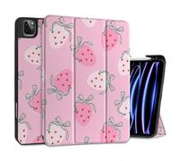 MEEgoodo Case for iPad Pro 12.9 Case M2 6th/5th/4th/3rd Generation 2022 2021 2020 2018, Protective Tablet Cover with Soft Back Shell for Kids, Strawberry & Bow