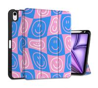 MEEgoodo Case for M3/M2 iPad Air 11 inch 2025/2024,Case for iPad Air 5th Generation/iPad Air 4th Generation 10.9 inch 2022 2020,Tablet Cover with Soft TPU Back Shell,Smiling Faces & Checkered