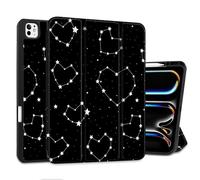MEEgoodo Case for M4 iPad Pro 13 inch Case 2024, Tablet Cover with Trifold Stand + Pencil Holder + Auto Wake/Sleep + Soft TPU Back Cover for Kids, Constellations & Hearts