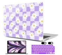 MEEgoodo Case for M4/M3/M2 MacBook Air 13.6 inch Case 2025 2024 2022,Fit Model A3240/A3113/A2681,Laptop Hard Shell with Keyboard Cover Compatible with MacBook Air 13 in,Cool Flower&Purple Checkerboard