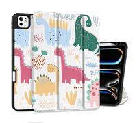 MEEgoodo Case for M5 iPad Pro 11 inch 2025/M4 iPad Pro 11 inch Case 2024, Tablet Cover with Trifold Stand & Pencil Holder & Auto Wake/Sleep & Soft TPU Back Cover, Cute Dinosaurs